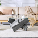 Round Coffee Table 79cm Tempered Glass Cross Legs - Gray MDF
