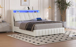 Upholstered Platform Bed 160x200 LED USB Storage Adjustable Headboard - White