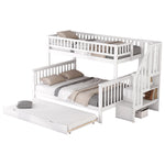 Bunk Bed with Rolling Container, Slatted Base and Storage Stairs, White Pine Wood