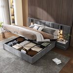 Upholstered Bed 160x200cm Hydraulic Storage Lamp USB - Velvet Grey