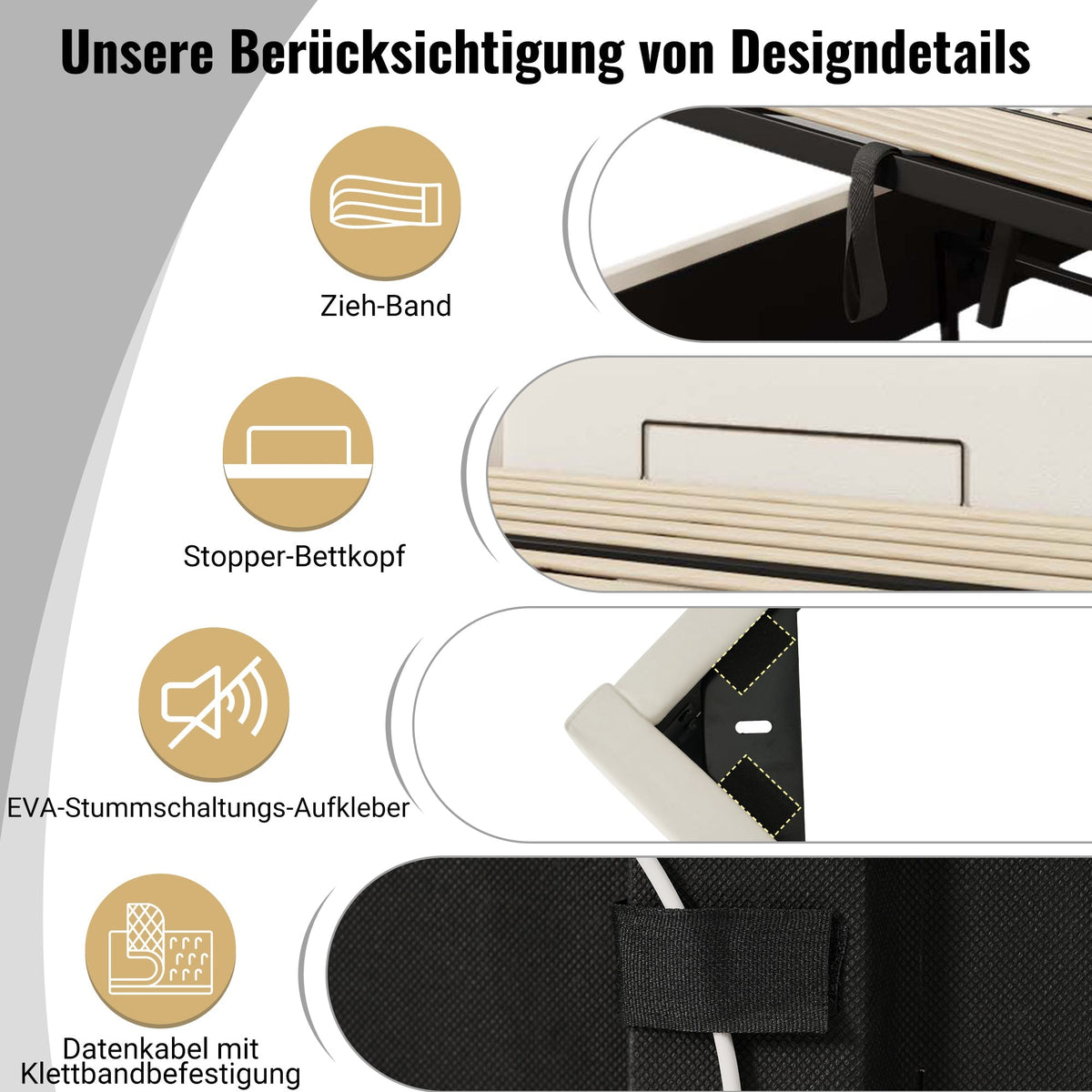 Upholstered Bed 160x200, Double Storage with App Control LED & USB-C, White PU