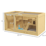 Hamster Cage, Playhouse Gerbils Swings Ladders Opening Roof, Natural Wood