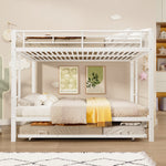 Bunk Bed with Pull-Out Bed and High Railings, 140x200cm Iron Frame, White