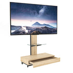 Mobile TV Cart - Height Adjustable Drawers for 32-75 Inch TVs - Natural Finish