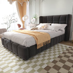 Upholstered Bed 90x200cm Pneumatic Storage Slatted Base - Linen Grey