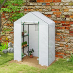 Greenhouse, Roll-Up Door, Window, Shelves, 143x74x190cm, White