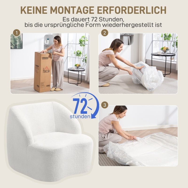 Armchair, Cozy Upholstered with Fleece Padding, Cream White