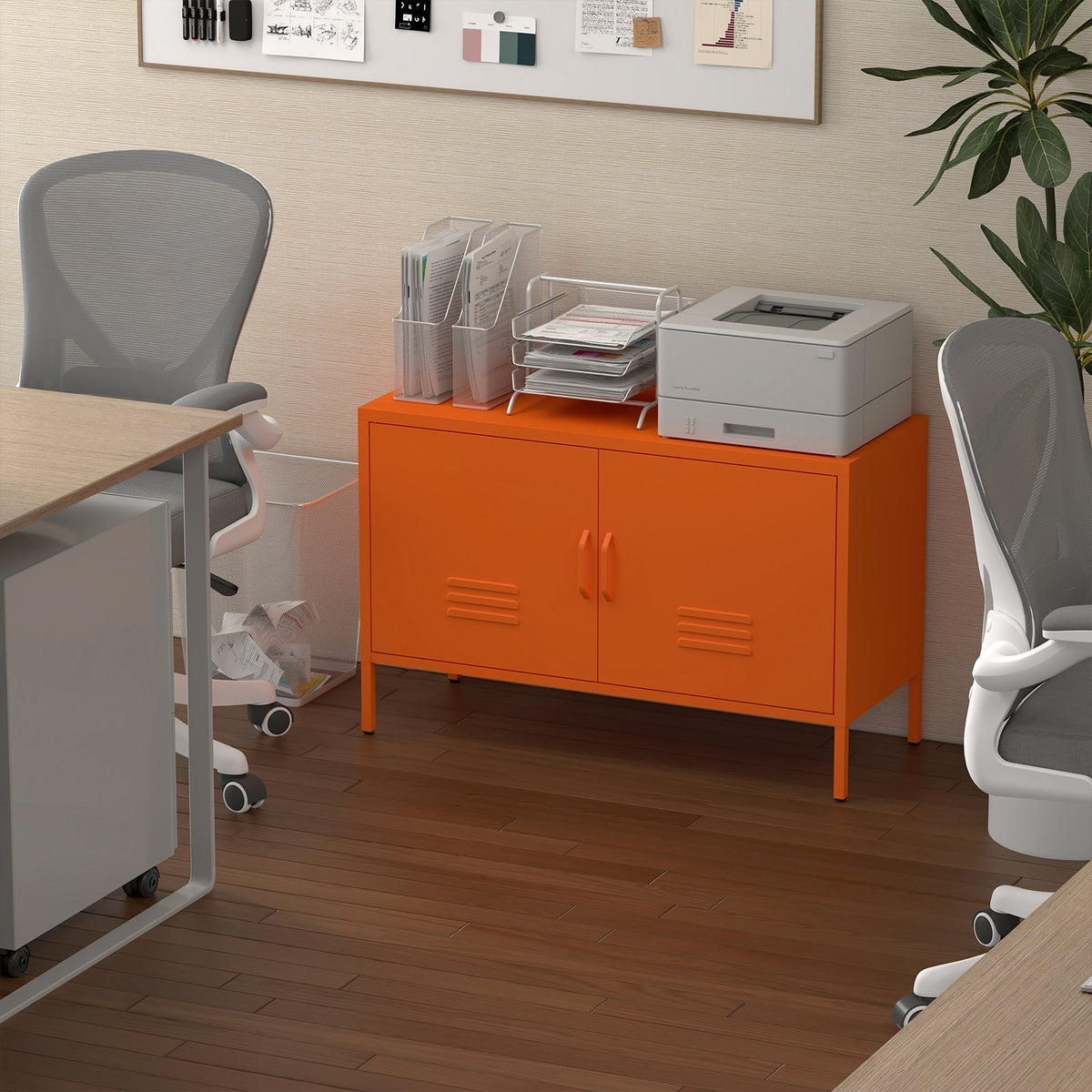 Locker Cabinet Metal Storage TV Stand with 2 Doors Orange