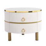 Coffee Table, 2-in-1 Round MDF & Tempered Glass with 2 Drawers, White & Brown
