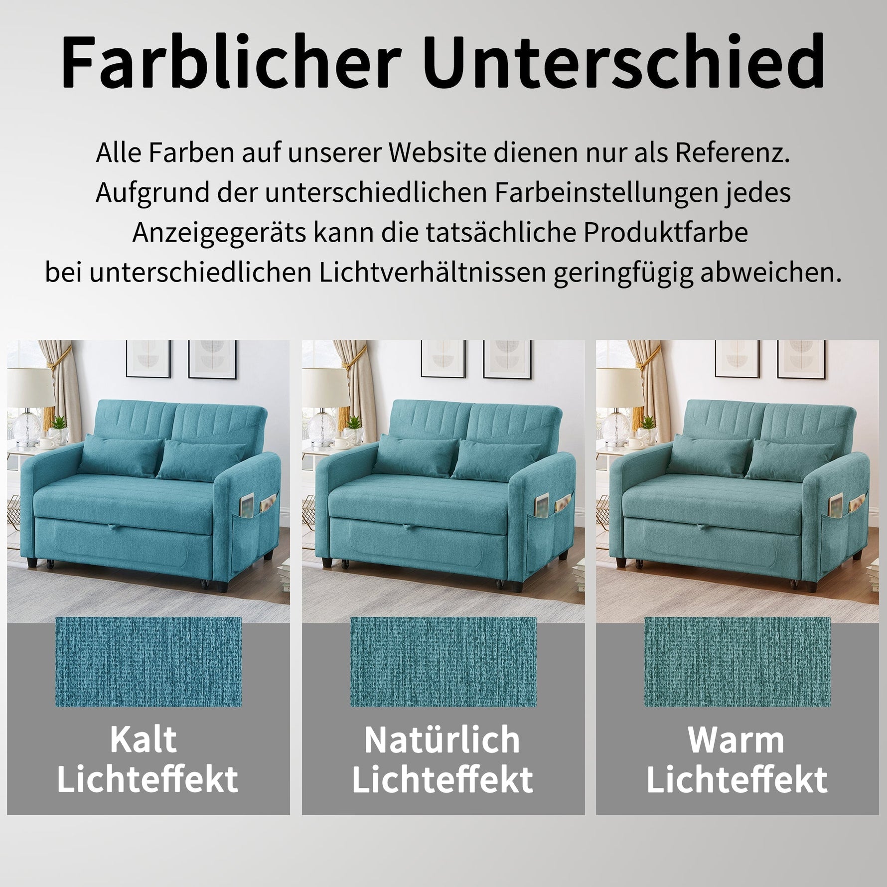 Sofa Bed, Two-Seater Folding Extendable, Three-Level Adjustable Backrest, Cotton Linen Fabric