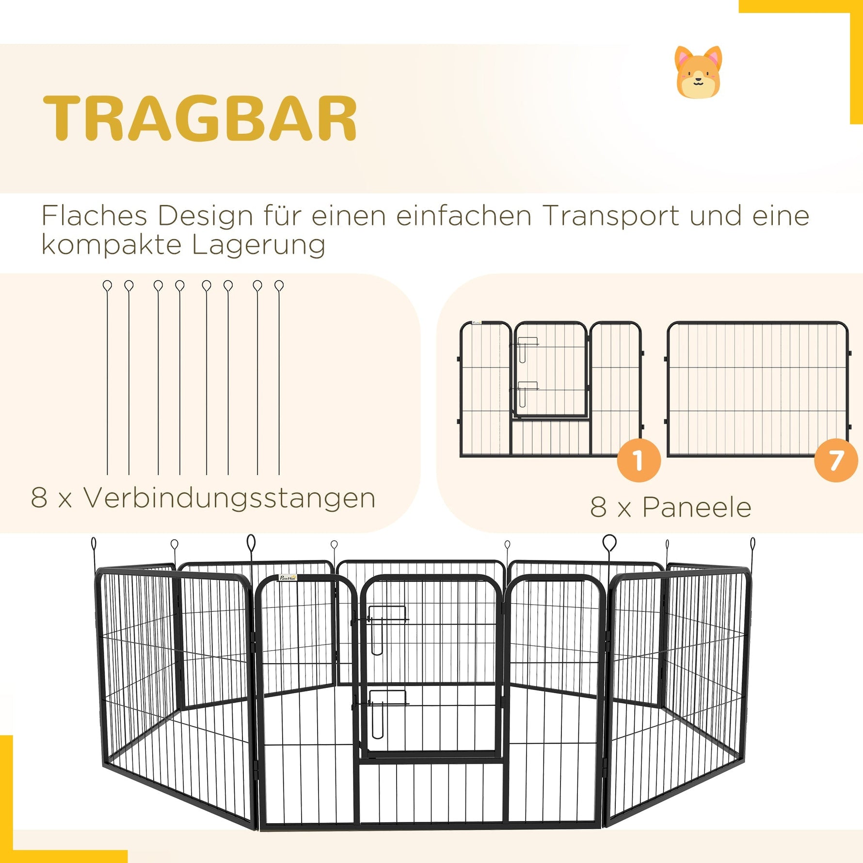 Puppy Run 8 Panel Outdoor Playpen with Door, Metal