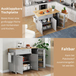 Mobile Kitchen Table Folding Top Storage Wheels - Oak Grain