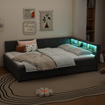 Daybed Sofa Bed 140x200cm Storage LED USB/Type-C 2 Drawers - Linen Grey