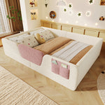 Upholstered Bed 140x190cm with Safety Rails & Storage, Beige Velvet
