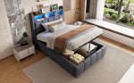 Upholstered Bed 90x200cm LED/USB Headboard Storage Hydraulic Single Linen Grey