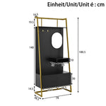 Modern Minimalist Wardrobe Compact Multifunctional Storage with Mirror & Shoe Bench, Metal Hooks