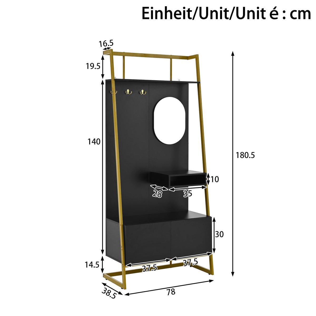Modern Minimalist Wardrobe Compact Multifunctional Storage with Mirror & Shoe Bench, Metal Hooks