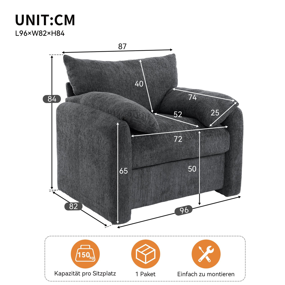 Armchair, Oversized, Decorative, Single Sofa, Leisure Chair, Chenille Fabric