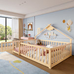Flatbed 140x190cm House Rail with Lock - Pine Wood Natural