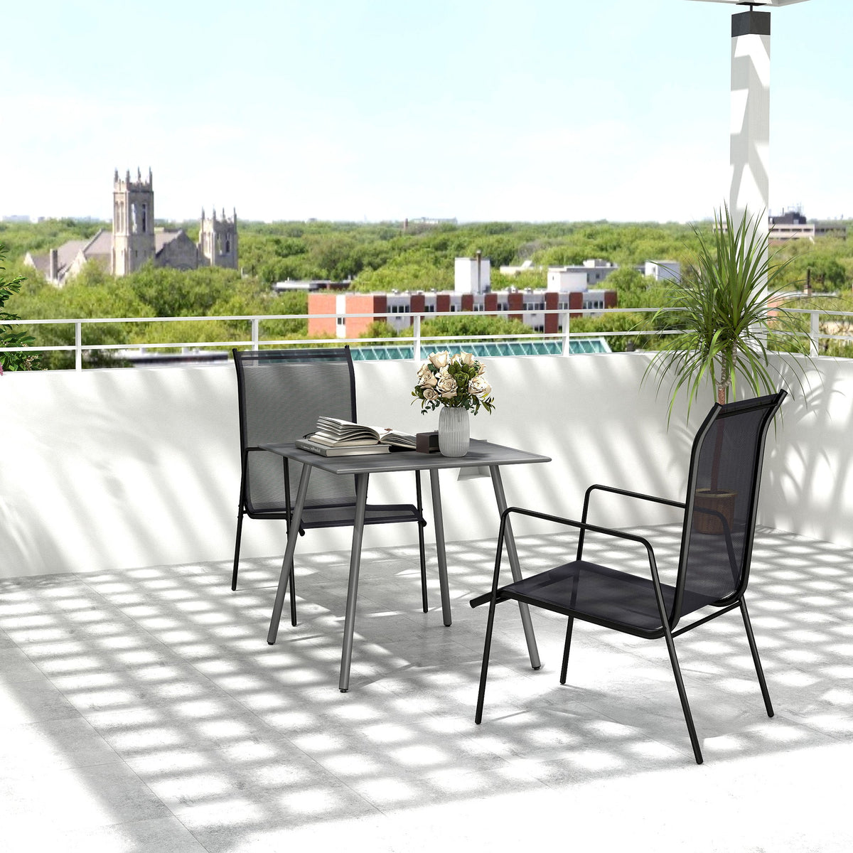 Garden Table 80x80x74cm Weatherproof 4 Person Steel, Grey