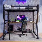 Loft Bed 140x200cm Desk Console Shelf LED USB/Power Stairs - Black