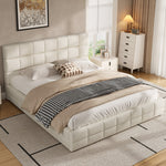 Upholstered Platform Bed Frame, 180x200 cm - Beige