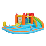 Multifunctional Outdoor Bouncy Castle with Blower, Water Slide, Trampoline, Basketball Hoop, Water Gun, 2 Pool Areas, 1 Large and 1 Small Slide