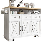 Modern Kitchen Island 118x43x98cm Mobile Storage Towel Rail - White