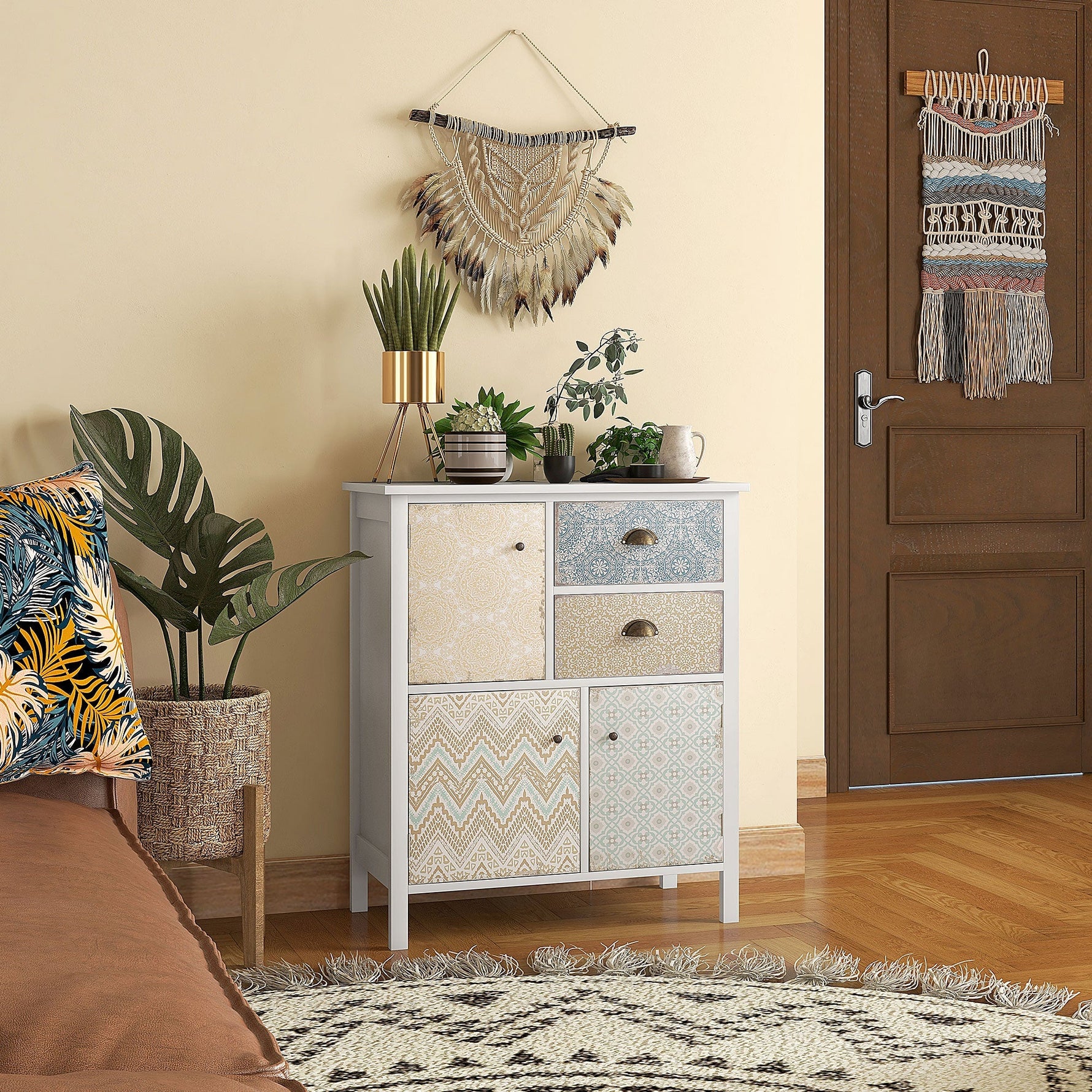 Chest of Drawers Storage Cabinet, 2 Drawers 3 Compartments, Anti-tip, White