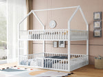 Children's Bunk Bed 140*200, Double Bed with Stairs & Loft Design, White Metal
