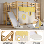 Children's Bunk Bed 90x200cm with Slide & Stairs, Natural Pine