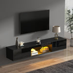 Wall-Mounted TV Stand with LED Lighting and High Gloss Finish for 70-Inch TVs, Black
