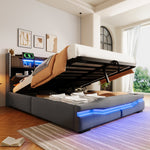 Upholstered Bed with USB-C Charging, LED Ambient Lighting and Hydraulic Storage, Grey