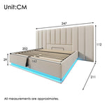 Upholstered Bed 160x200 Storage LED USB-C Slatted Base, Linen Beige