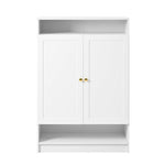 Modern Shoe Cabinet with Adjustable Shelves, Golden Handles, White