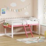 Children's Loft Bed 90x200cm with Ladder, White-Pink Solid Pine