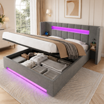 Multifunctional Bed Frame 180x200cm with Storage & LED, Velvet