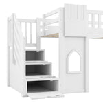 Loft Bed with Storage Stairs and Window, 90x200cm, White Pine Wood + MDF