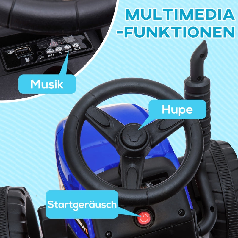 Children's Electric Car with Trailer and Remote Control, Ages 3-6, Blue
