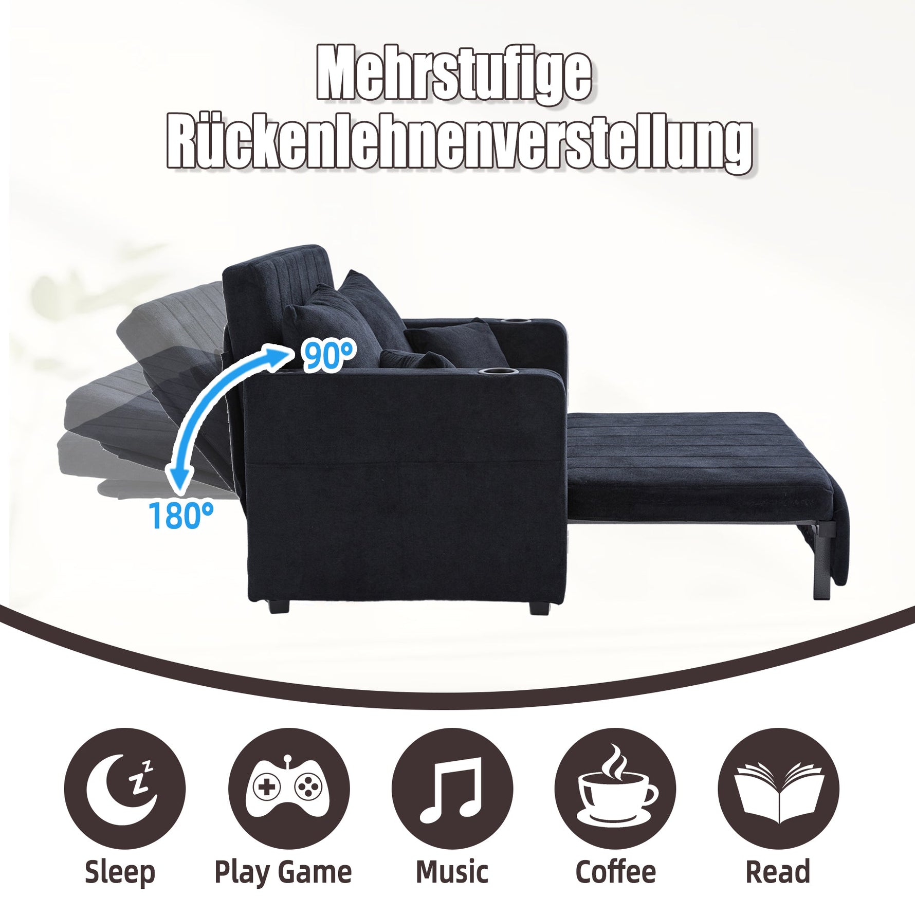 Multifunctional Sofa Bed, Foldable Pull-Out, USB Charging, Cup Holder, Fabric