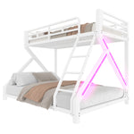 Kids Bunk Bed 90x200 & 140x200cm with LED Light, White Iron Frame
