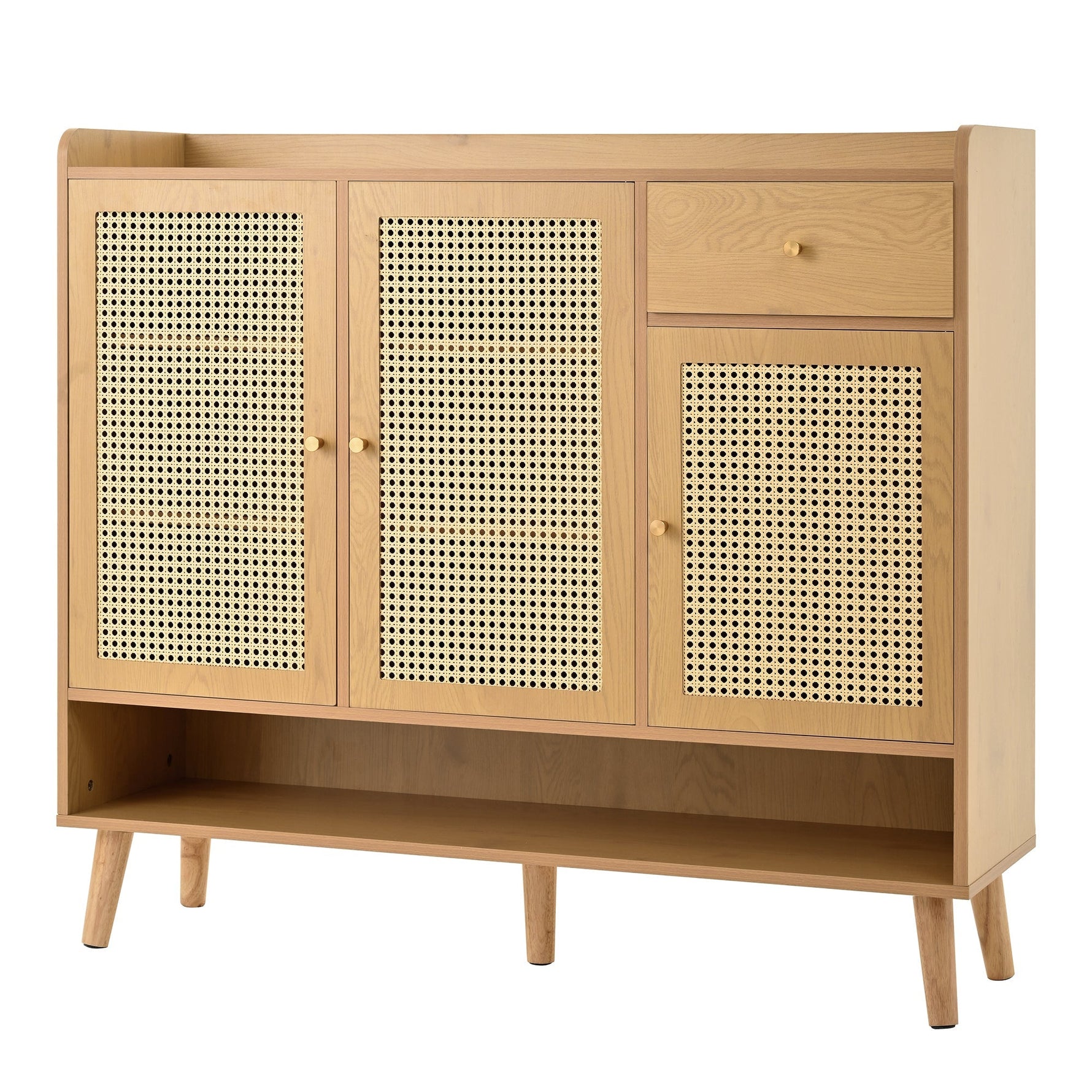 Natural rattan shoe cabinet, 3 doors, 1 drawer, 5 shelves
