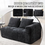 Sofa 2-Person Plush Cushion Side Pockets, No Assembly, Black