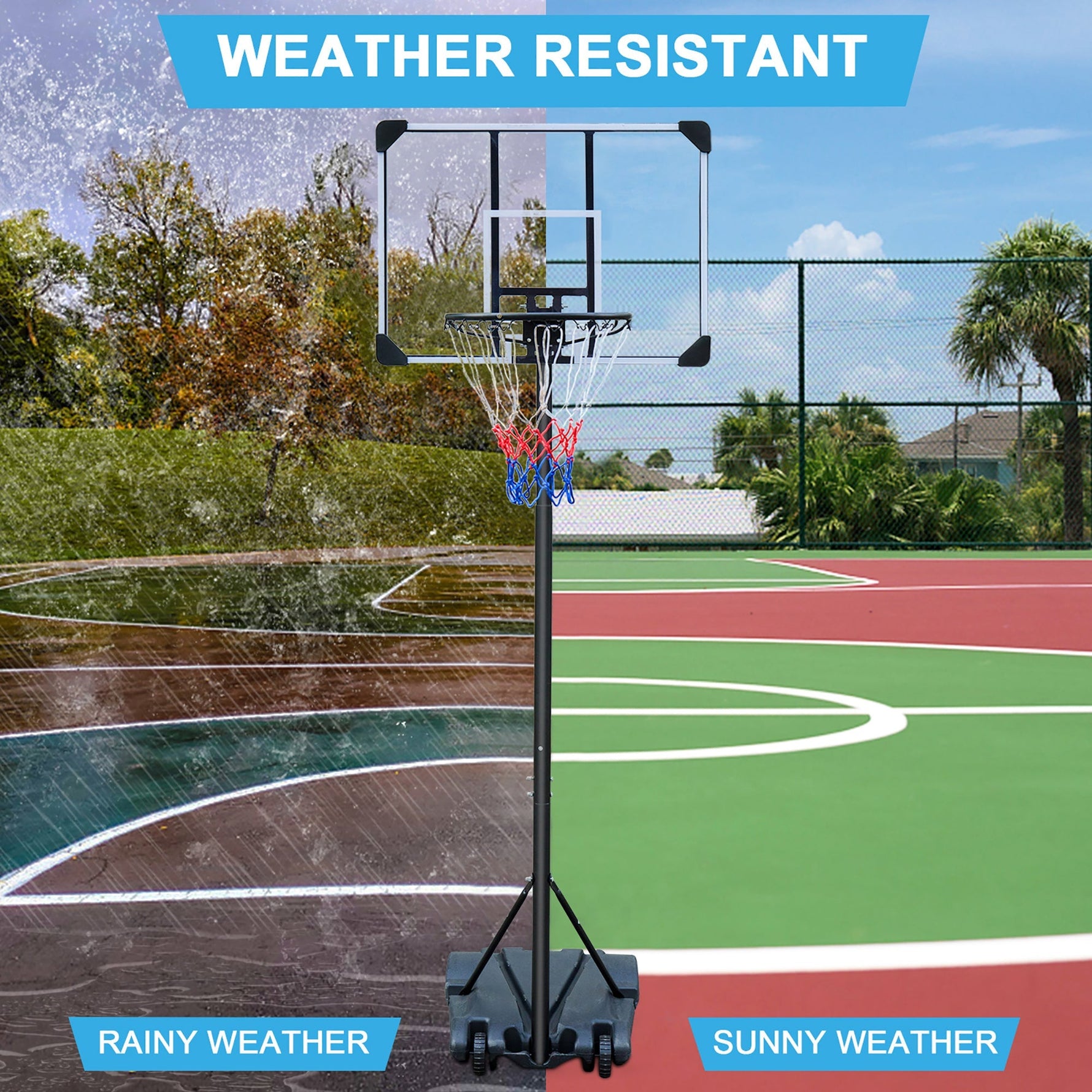 Portable Basketball Hoop, Adjustable Height, Indoor/Outdoor, with Wheels