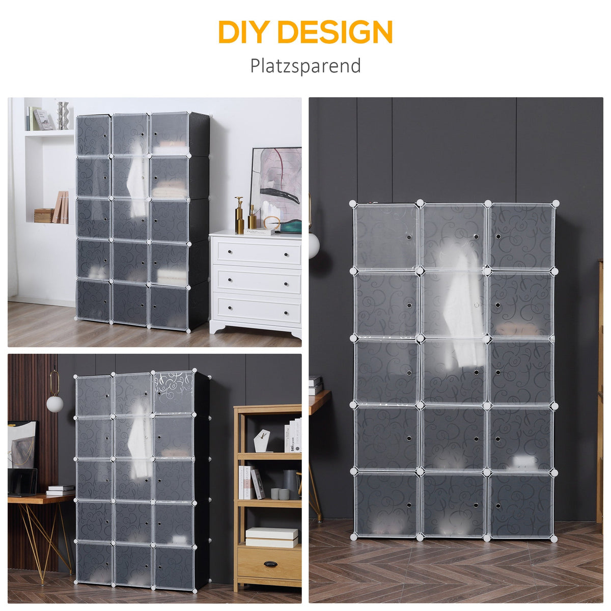 DIY Wardrobe Shelving System, 2 Large & 9 Small Cubes, Black