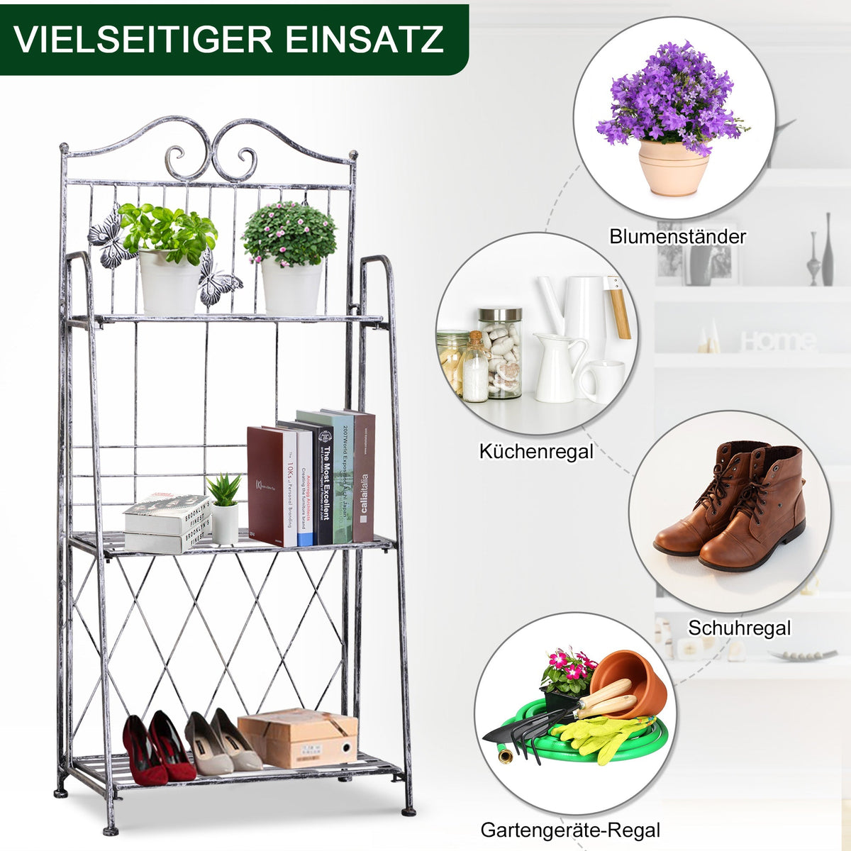 Metal Plant Stand, 3 Tiers Flower Ladder 44x25x96cm, Silver Grey