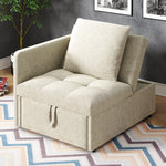 3-in-1 Multifunctional Sofa Bed, Space-Saving Sleeper with Linen Fabric, Grey/Beige