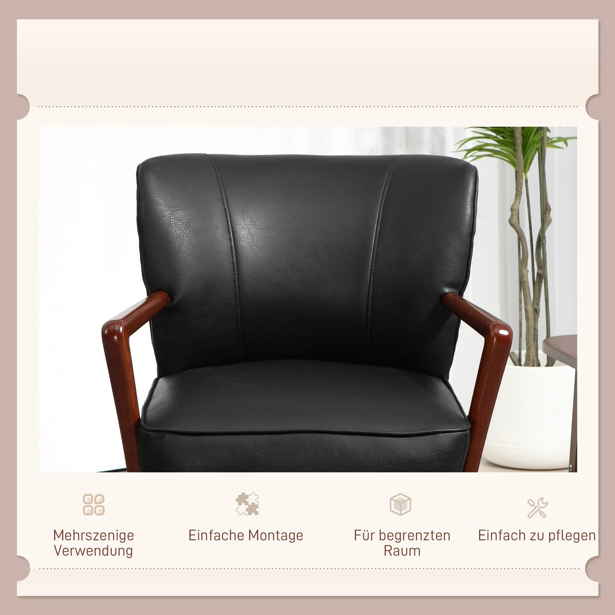 Lounge Chair, Armrests, Wooden Legs, Faux Leather