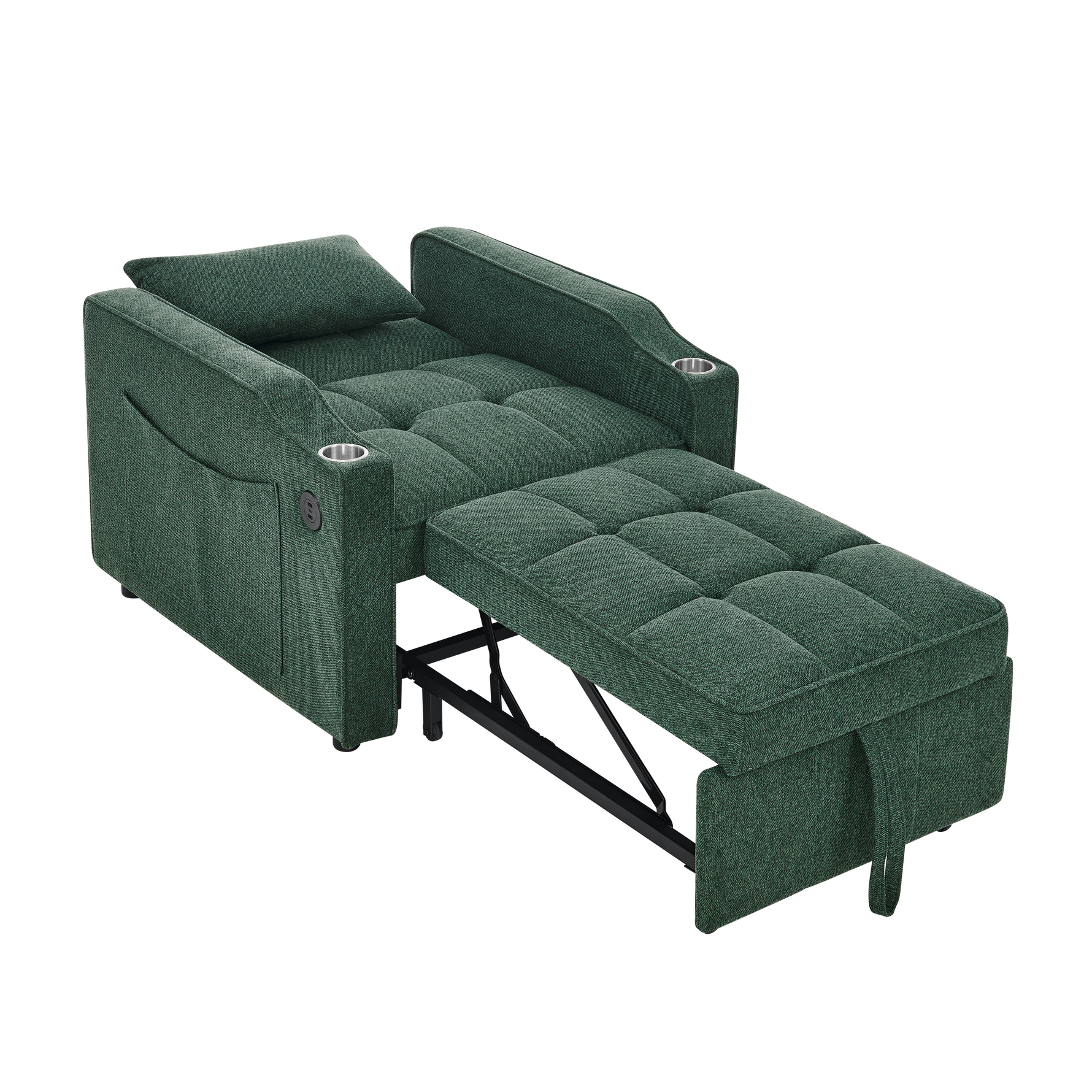 3-in-1 Light Luxury Sofa Bed with Slide-to-Transform Design and USB Charging, Green