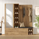 Wardrobe Set with Mirror, Shoe Bench and Coat Rack, Wood Color